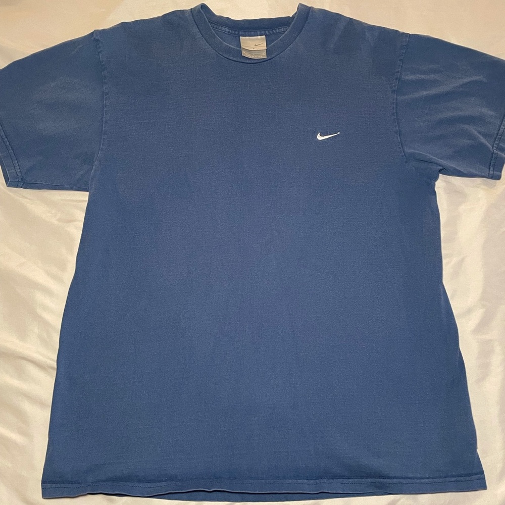 Y2K Nike Mini Swoosh Gray Tag Blue Shirt